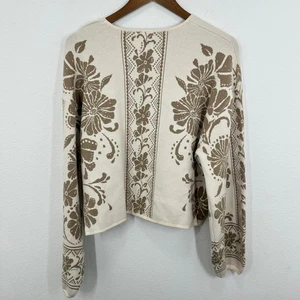 Z Supply Damen Blumen Strick Pullover Beige Braun Langarm Gr. L Freizeit Bequem - Bild 1 von 6