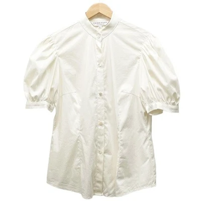 Blusa Vintage Años 90 Trina Turk Marfil Crema Algodón Jacquard Manga Abullonada Talla Grande Foto 1 de 4