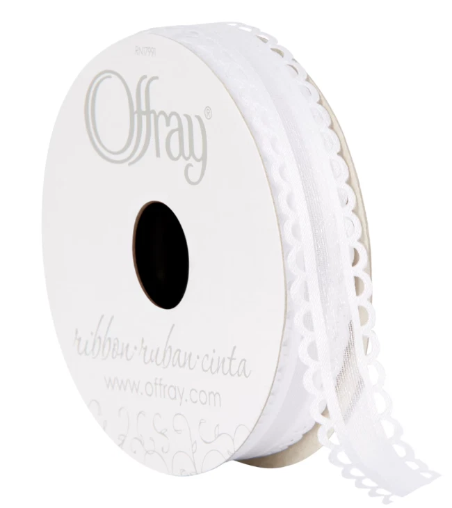 Offray 5/8 inch white options ribbon, 9 feet, 1 each New - Image 1 of 1