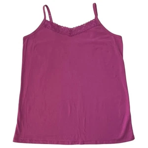 Catherines Plus Cami Womens Size 1X Fuchsia Lace Trim Stretch Feminine Layer Y2K - Picture 1 of 12