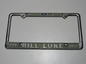 Vintage Bill Luke Plymouth Phoenix AZ Metal License Plate Frame Tag Dealership - Bild 1 von 3