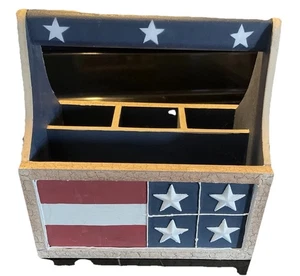 Patriotic Red White & Blue Wooden Organizer Flag 8x5.5x8 - Picture 1 of 9