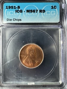 1951-S Lincoln Wheat Cent MS67 RD ICG - Picture 1 of 2