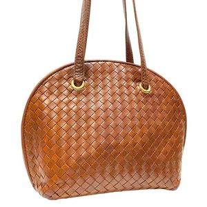 BOTTEGA VENETTA Intrecciato Zippy Shoulder Bag Brown Leather Used Authentic Used - Picture 1 of 16