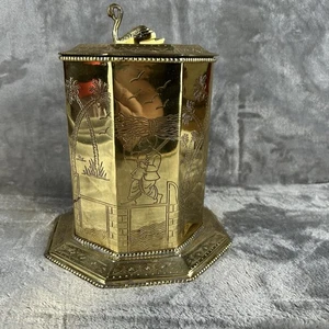 Vintage Teedose aus geätztem Messing mit Deckel achteckig Deko Aufbewahrung - Bild 1 von 16