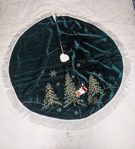 Vintage Borte A Home smaragdgrün Samt Perlen bestickt Fransen Weihnachten 45,5" - Bild 1 von 8