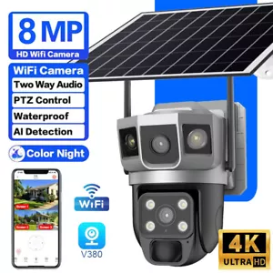 4K 8MP Solar Panel Security PTZ Camera 4G/WiFi 10x Zoom Dual Lens 3-Screen CCTV - Picture 1 of 35