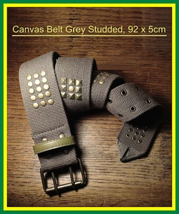 .. Canvas Belt Grey Studded, Double Grommet Rows, 36”x 2”wide (92 x 5cm) (01N) - Picture 1 of 1