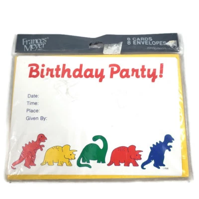 Vintage Dinosaur Birthday Party Invitations 8ct Primary Colors Child Kid Invite - Image 1 of 4