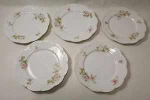 T&V Limoges Frankreich fünf Teller. Rosa Rosen 8,75" überbacken - Bild 1 von 13