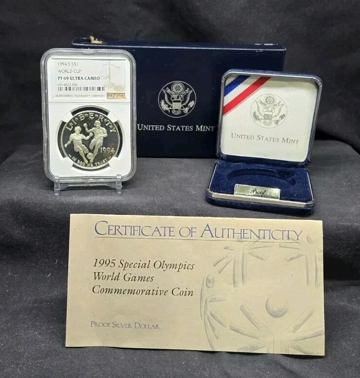 1994 S WORLD CUP - SOCCER - $1 - NGC PF69 UC - SILVER COIN - BROWN LABEL /w OGP - Image 1 of 4