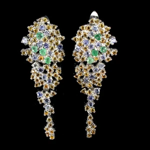 Sommer 925 Silber Ohrringe Rund Smaragd Saphir Natürlicher Edelstein Schmuck - Bild 1 von 10