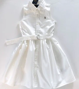 NWT, Girls Polo Ralph Lauren White Oxford Belted Dress. Size 6X. European 122 - Picture 1 of 2