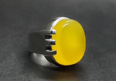 Anillo natural yemení ágata amarilla profunda plata esterlina 925 hecho a mano Aqeeq para hombre Foto 1 de 4