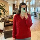VINCE Merino Wool Cashmere Red Cable Knit V - Neck Sweater Size S