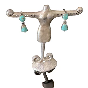 SIGNED NAVAJO EDITH JAMES STERLING SILVER TURQUOISE DANGLE EARRINGS VINTAGE - Picture 1 of 9