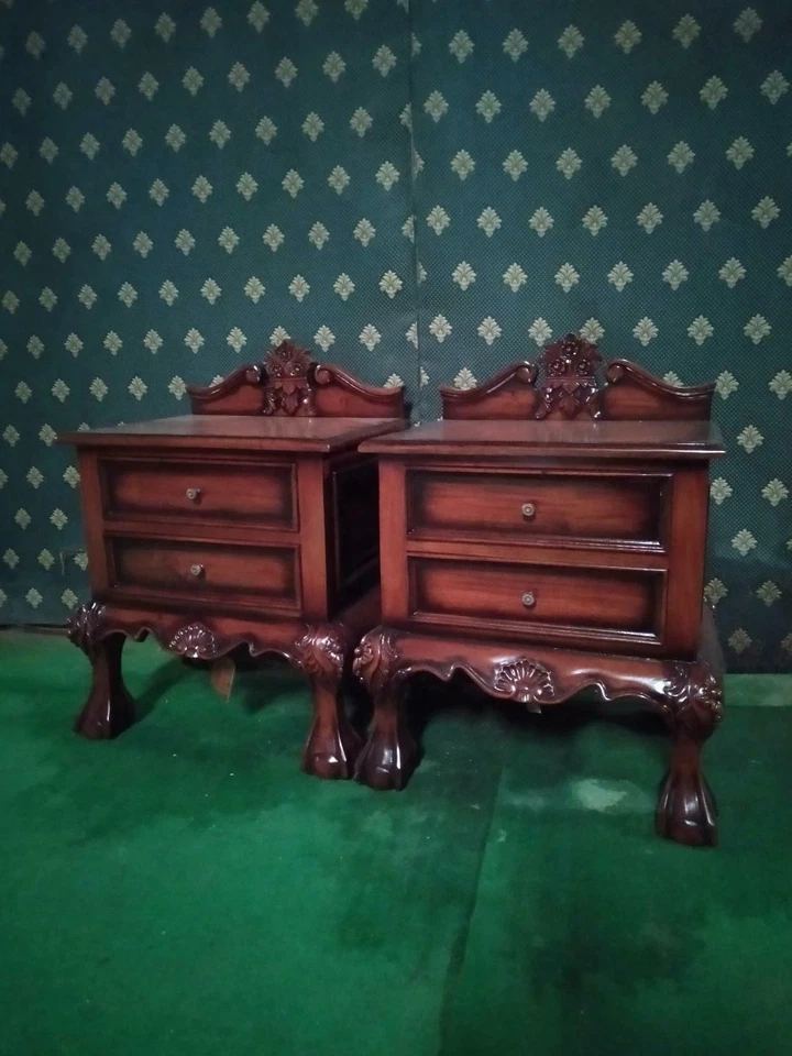 Pair of Mahogany Wood Rococo french style Jacobean Bedside tables, nightstands . - Image 1 of 1
