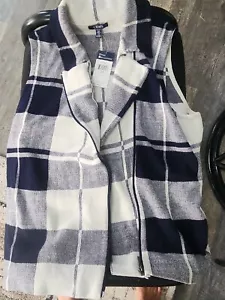 Chaps Knit Navy Plaid Asymmetrical Full Zip Up Sweater Vest Womens Plus 1XL NWT - Picture 1 of 8