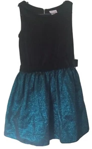 Bloome Black & Metallic Blue Velvet Girls Formal Dress With Under Lace sz 12.5 - Picture 1 of 10