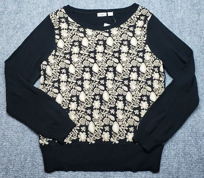 Suéter Cato Mujer L Negro Marfil Floral Cuello Redondo Manga Larga Pullover Nuevo Foto 1 de 4