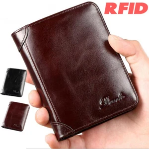 Genuine Leather Men Purse Bifold Credit Card RFID Slim Wallet Anti Scan Blocking - Picture 1 of 23