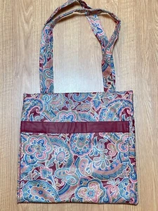 Vintage Maroon Red Blue Fabric Carrying Bag Tote Shoulder Paisley Floral 17x16" - Picture 1 of 6