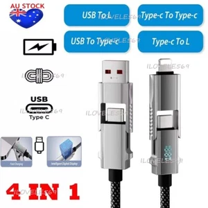 4 in 1 65W Type-C/USB to Type-C PD Fast Charging Cable For Apple iPhone Samsung - Picture 1 of 16