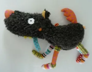 T99. DOUDOU EBULOBO LOUP NOIR GRIS ORANGE BLEU JAUNE ROSE GRELOT 26 cm - TTBE - Imagen 1 de 2