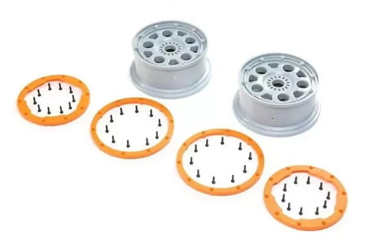 New Losi Desert Buggy XL-E 2.0 Beadlock Wheels Silver/Orange (2) LOS45032 - Image 1 of 1