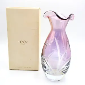 Lenox Amethyst Etched Crystal Vase Petite Floral 9 in Ruffle Edge with Box - Picture 1 of 14