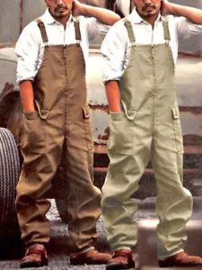 Herren Lätzchen Strebehose lose lässig Retro Overalls solide Arbeitshose - Bild 1 von 16