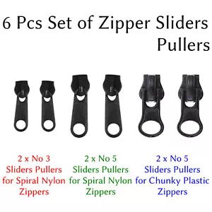 6 Pcs Set Zipper Repair Kit Zip Sliders Spirals Instant Fix Your Own DIY Sewing - Picture 1 of 6