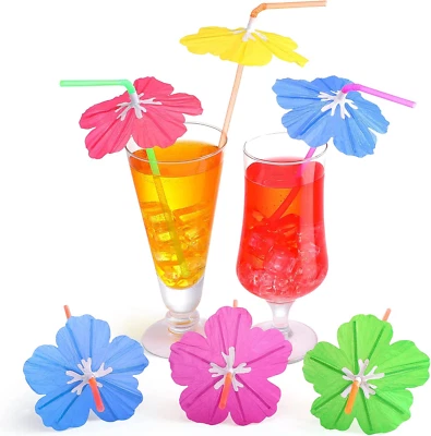 100 Pieces Umbrella Straws for Drinks Hawaiian Cocktails Umbrella Straws Summer - Image 1 of 4