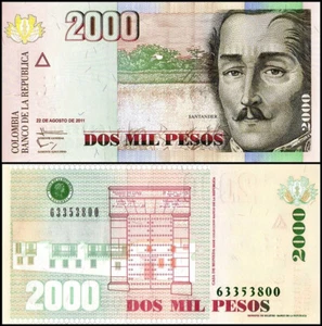 COLOMBIA 2000 PESOS 2011 UNC CASA DE MONEDA BUILDING,ENTRANCE AT LEFT CENTER,GE - Picture 1 of 1