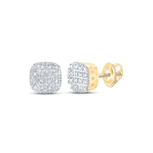10K Yellow Gold Mens Round Diamond Square Earrings 1/10 Cttw - Picture 1 of 2