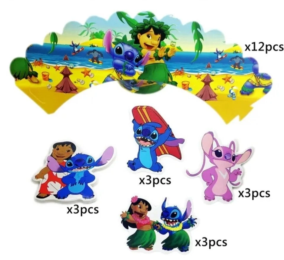 Lilo und Stitch 12 Pcs Muffinförmchen Cupcake-Backförmchen mit Aufstecker - Bild 1 von 1
