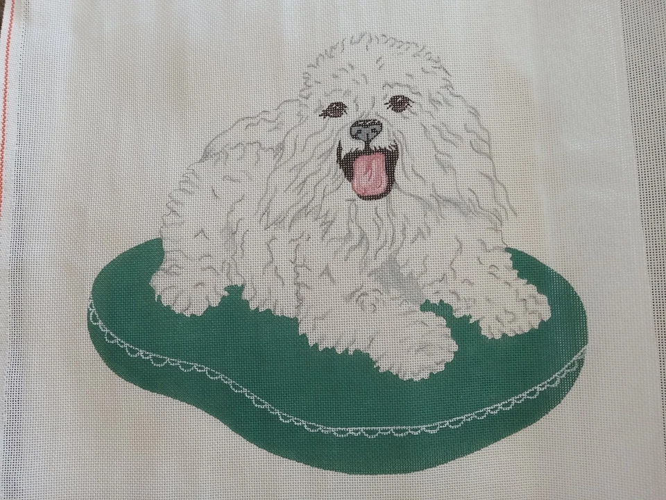 Bichon Hand-Painted Needlepoint Canvas - Image 1 of 1