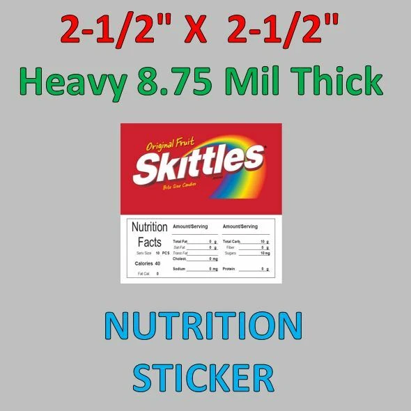2.5 x 2.5 Bulk Vending Label Candy Sticker Heavy 8.75 mil thickness Skittles