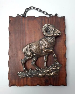 Винтажная деревянная табличка 8 дюймов Bighorn Sheep Ram Западная Германия 3D искусственная медь - Изображение 1 из 4