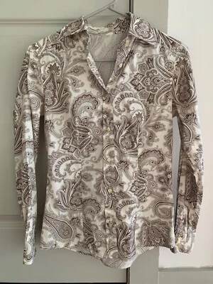 Blusa Top Camisa Etro Paisley Manga Larga Abotonada Talla 38 XS Hecha en Italia Foto 1 de 4
