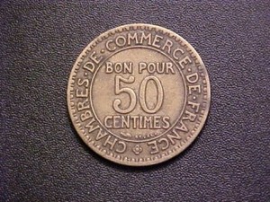 1922 FRANCE 50 CENTIMES COMMERCE KM# 884 -NICE CIRC COLLECTOR COIN!-d9745xux