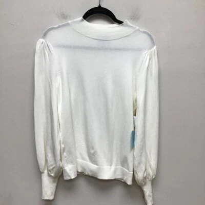 Cece Womens Pullover Sweater Ivory Long Sleeve Bishop Crew Neck Tight Knit S New — 第 1/4 张图片