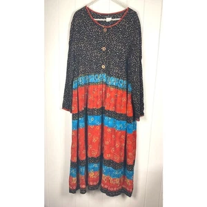 Vestido midi vintage Carole Little Patchwork línea A 100 % rayón talla 16 - Imagen 1 de 8