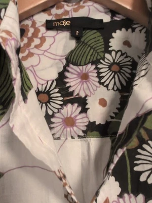 Maje Women's Purple And Green Cotton Floral Print VNeck Blouse, Long Sleeve, Sz2 - Image 1 of 4