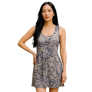 Vestido Michael Kors Lila Púrpura Negro Paisley Remolino Sin Mangas Bolsillo Talla Mediana - Imagen 1 de 8