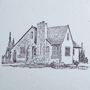 Sello de goma de casa estilo renacimiento Tudor de colección montaje en madera realista detallado RARO - Imagen 1 de 9