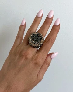 CHICO's Statement Ring Gold with Clear Rhinestones Adjustable Ring New - Picture 1 of 8