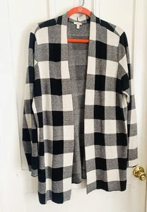 Talbots Buffalo Plaid Open Front Long Cardigan Sweater Sz XL Outdoor Stretch - Picture 1 of 4