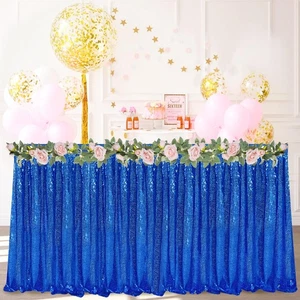 Sequin Table Skirts for Rectangle Tables 9FT Royal Blue Table Skirting Party ... - Foto 1 di 6