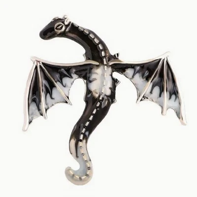 Betsey Johnson Black & White Enamel Dragon Brooch Gold Tone - Image 1 of 2